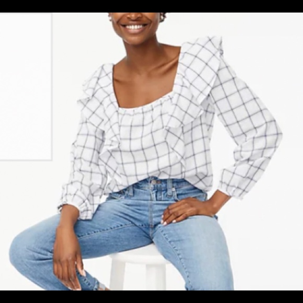 J crew Ruffled Grid Print Top Petite S